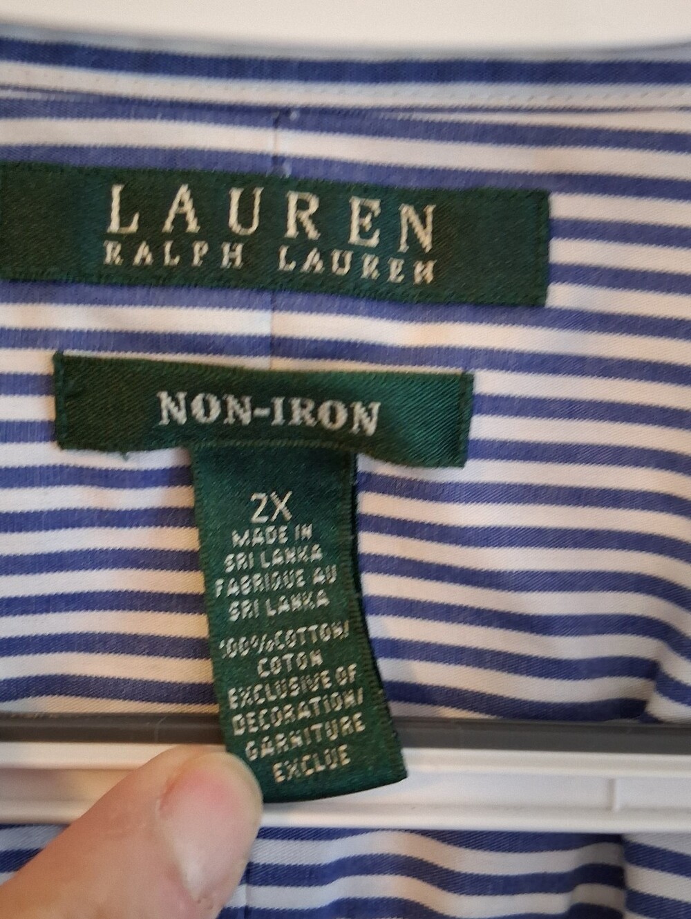 Lauren Ralph Lauren Blue & White Stripe Button-Up Non Iron Shirt SZ 2X Monogram - Picture 3 of 6